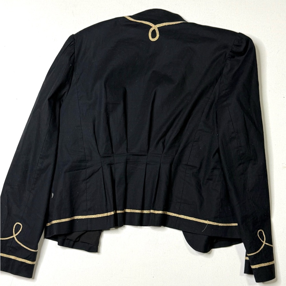 Nicole Miller Military Band Jacket Black Gold Trim Cropped Blazer Size 16 - Picture 2 of 9